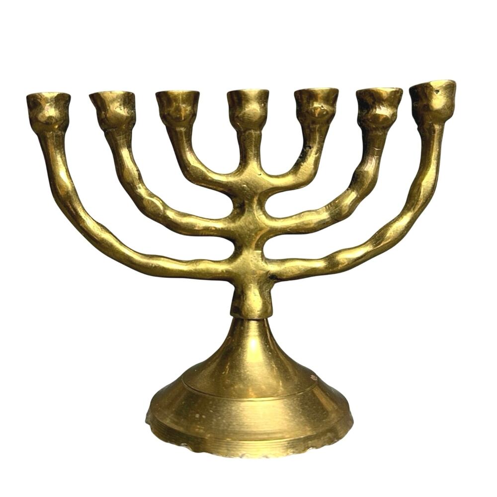 Vintage small brass Menorah 3.25x4 rustic Hanukkah Judaism collectible religious
